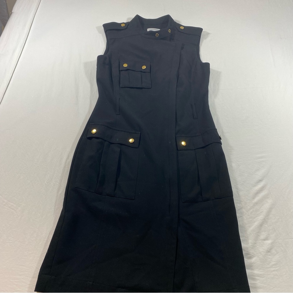 Calvin Klein Dress Woman’s 6 Full front Zipper pockets Black Short Sleeve Dress
